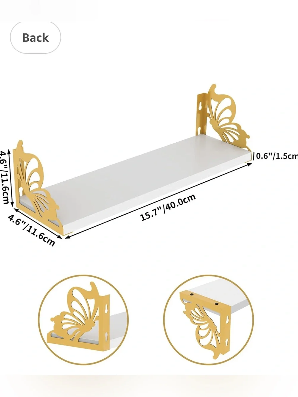 Decorative Butterfly Wall Shelves in White and Gold